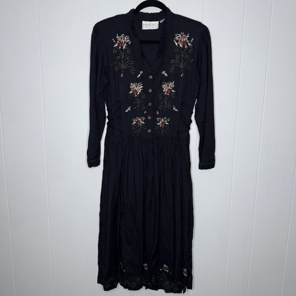 Passports Pier 1 Imports Vintage Floral Embroidered Dress Corset Whimsy Goth S